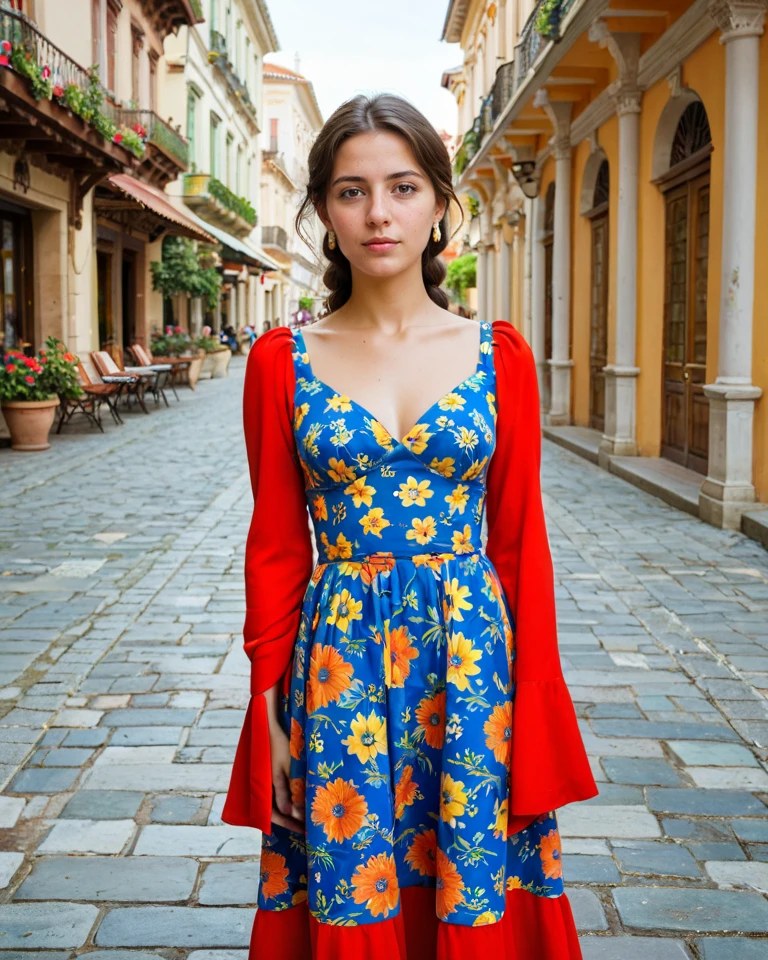 Woman at a Madrid cafe in daylight